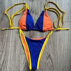 Blue and orange bikini